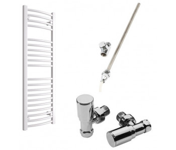 DBS White Dual Fuel Curved Towel Rail 1200mm x 400mm