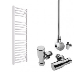 DBS White Dual Fuel Curved Towel Rail 1200mm x 400mm Thermostatic