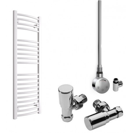 DBS White Dual Fuel Curved Towel Rail 1200mm x 400mm Thermostatic