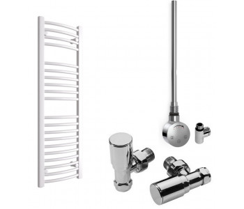 DBS White Dual Fuel Curved Towel Rail 1200mm x 400mm Thermostatic