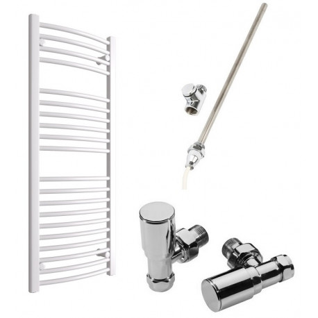 DBS White Dual Fuel Curved Towel Rail 1200mm x 500mm