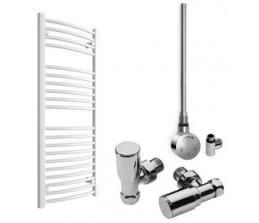 DBS White Dual Fuel Curved Towel Rail 1200mm x 500mm Thermostatic