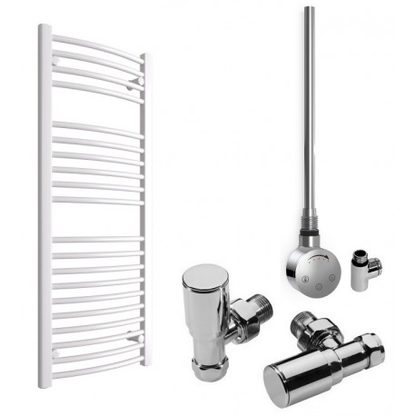 DBS White Dual Fuel Curved Towel Rail 1200mm x 500mm Thermostatic