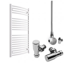 DBS White Dual Fuel Curved Towel Rail 1200mm x 600mm Thermostatic