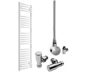 DBS White Dual Fuel Curved Towel Rail 1600mm x 400mm Thermostatic