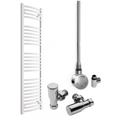 DBS White Dual Fuel Curved Towel Rail 1600mm x 400mm Thermostatic