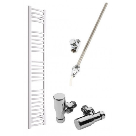 DBS White Dual Fuel Curved Towel Rail 1600mm x 300mm