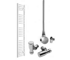 DBS White Dual Fuel Curved Towel Rail 1600mm x 300mm Thermostatic