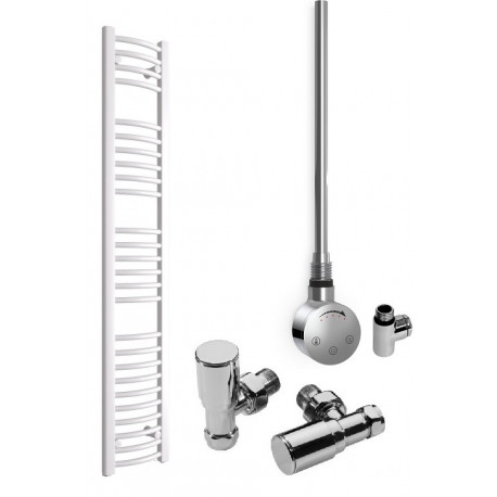 DBS White Dual Fuel Curved Towel Rail 1600mm x 300mm Thermostatic