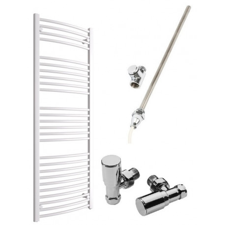 DBS White Dual Fuel Curved Towel Rail 1600mm x 600mm