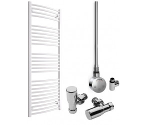 DBS White Dual Fuel Curved Towel Rail 1600mm x 600mm Thermostatic