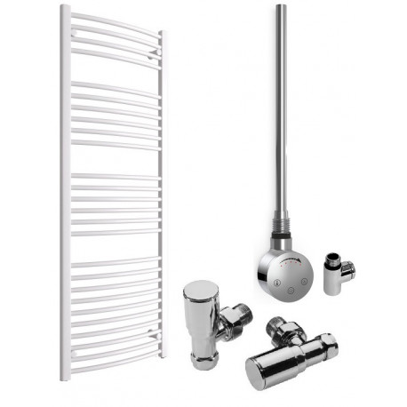 DBS White Dual Fuel Curved Towel Rail 1600mm x 600mm Thermostatic