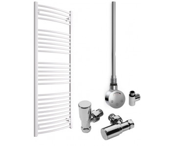 DBS White Dual Fuel Curved Towel Rail 1600mm x 600mm Thermostatic