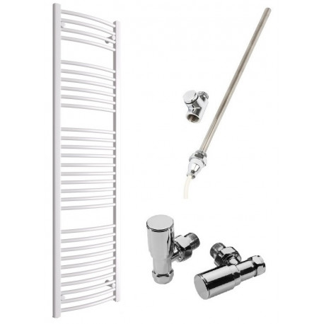 DBS White Dual Fuel Curved Towel Rail 1800mm x 500mm