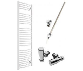 DBS White Dual Fuel Curved Towel Rail 1800mm x 500mm