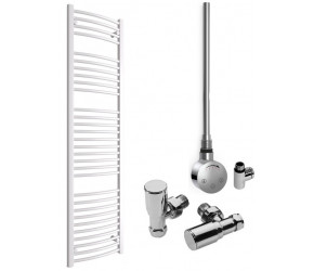 DBS White Dual Fuel Curved Towel Rail 1800mm x 500mm Thermostatic