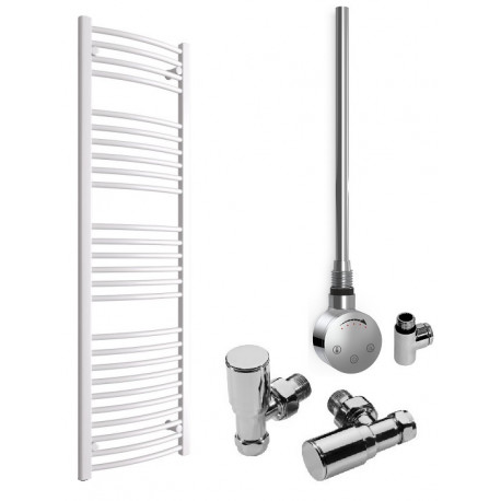 DBS White Dual Fuel Curved Towel Rail 1600mm x 500mm Thermostatic