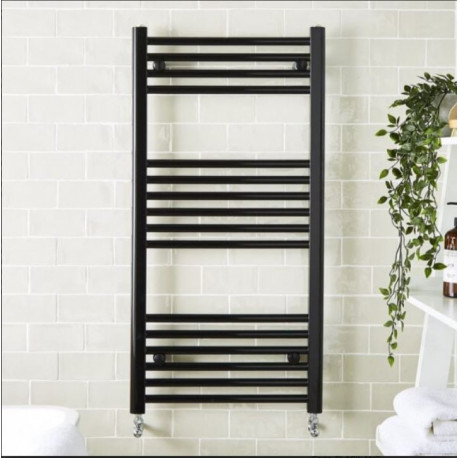 Kartell K-Rail 22mm W Steel Straight Black Plated Heated Towel Rail 1000mm H x 500mm W