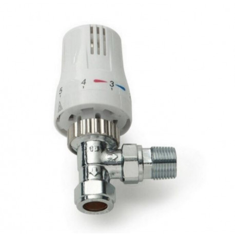 Kartell Refined Thermostatic Angled Radiator Valve and Lockshield - Chrome and White