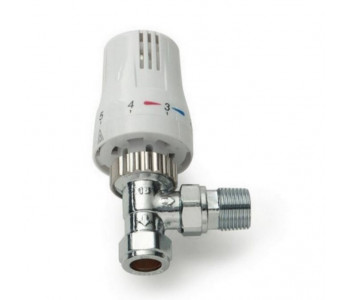 Kartell Refined Thermostatic Angled Radiator Valve and Lockshield - Chrome and White