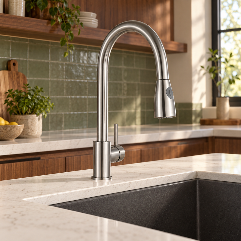 Kartell Kitchen Sink Mixer Tap With Pull Out Spray, Brushed Steel