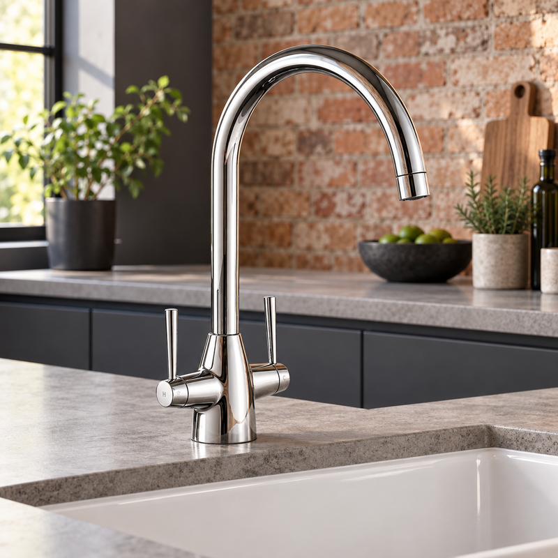 Kartell Mono Kitchen Sink Mixer Tap Dual Handle Deck Mounted, Polished Chrome