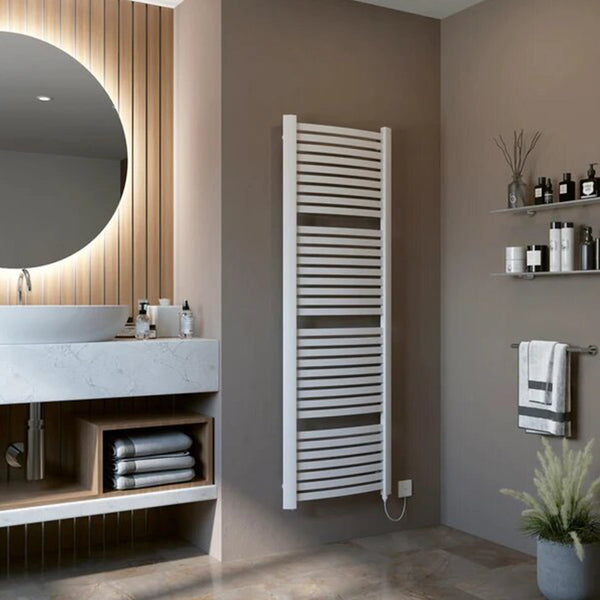 Eucotherm Fino White Modern Curved Electric Ladder Towel Rail Radiator