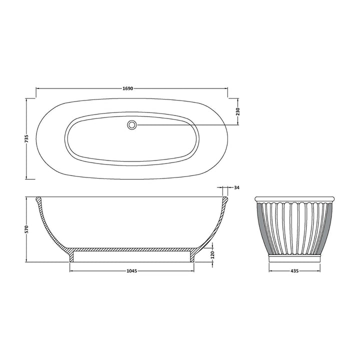 BC Designs Casini Cian Solid Surface Freestanding Bath - 1680mm L x 750mm W