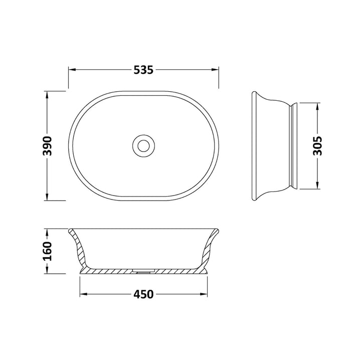 BC Designs Aurelius/Bampton Cian Solid Surface Countertop Basin 535mm W x 390mm D