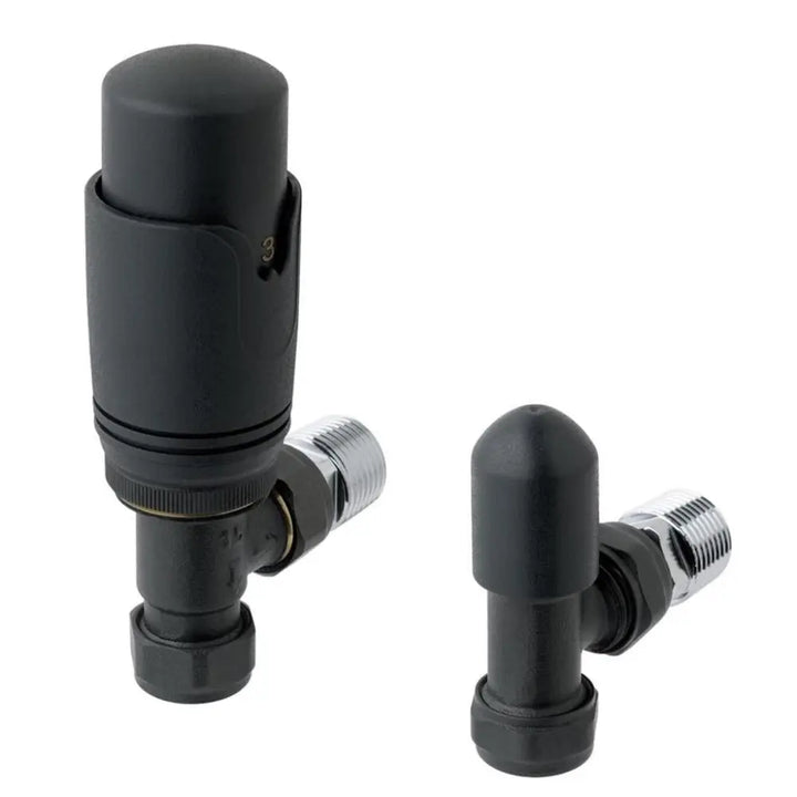 15Mm Angled Trv And Lockshield Valve Matt Anthracite Matt Anthracite Angled Radiator Valve and Lockshield