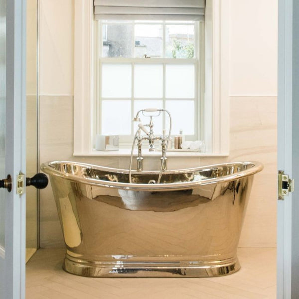 BC Designs Freestanding Traditional Boat Bath with Nickel Inner - 1500mm L x 725mm W Nickel