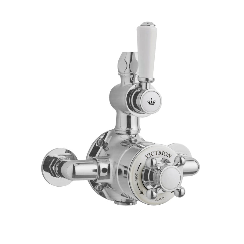 BC Designs Victrion Twin Exposed Wall Mounted Traditional Brass Shower Valve Brushed Chrome