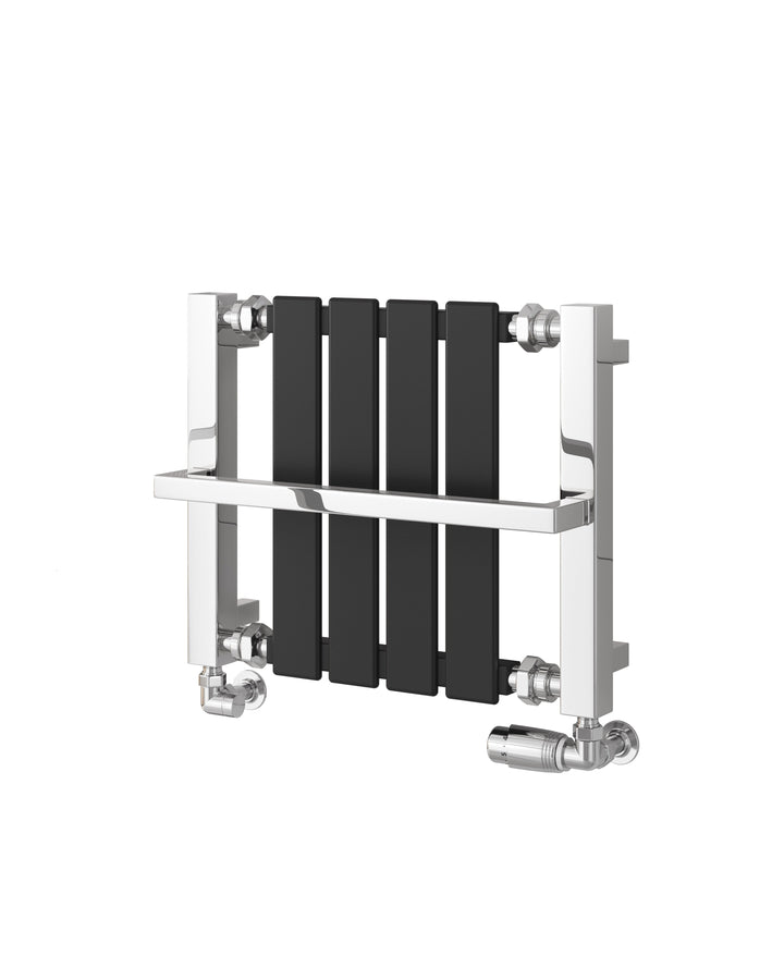 Reina Ashen Steel Black Heated Vertical Designer Towel Radiator