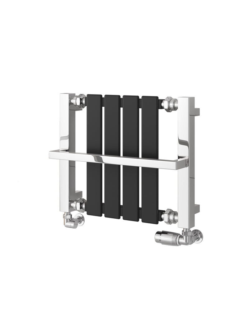Reina Ashen Steel Black Heated Vertical Designer Towel Radiator