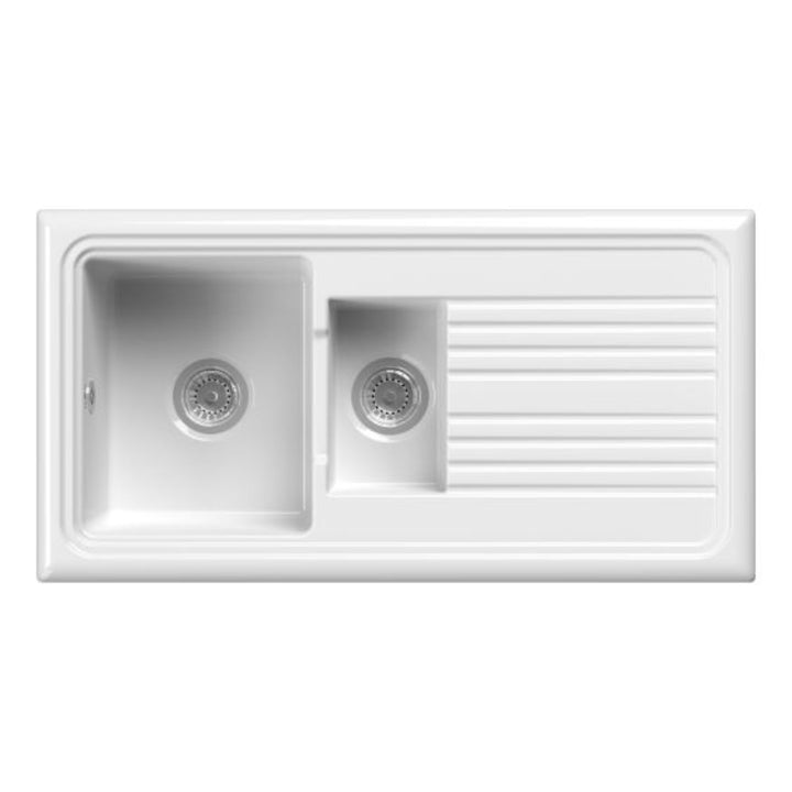 Reginox White Ceramic 1.5 Bowl Kitchen Sink