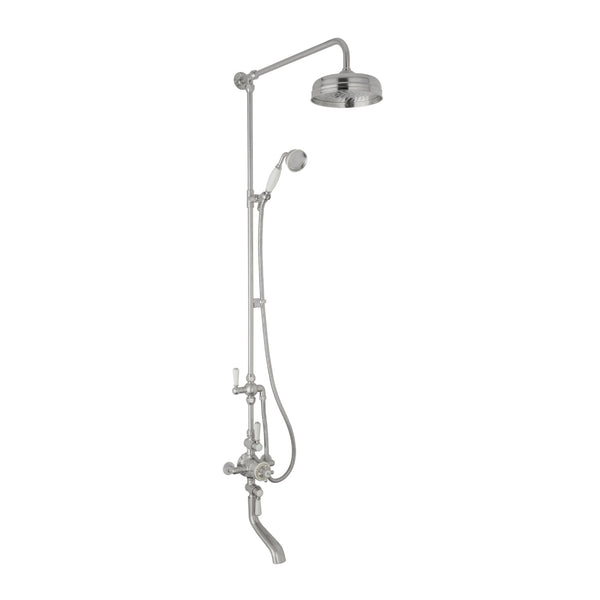 BC Designs Victrion Triple Exposed Shower Valve with Spout Bath Filler and 8-Inch Shower Head Brushed Chrome