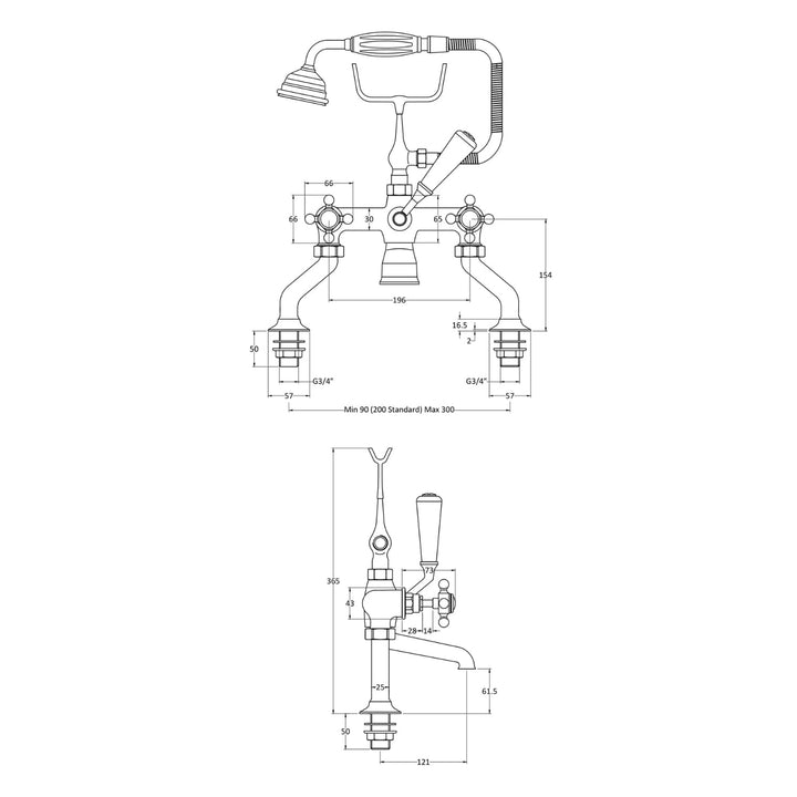BC Designs Victrion Crosshead Brass Deck Mounted Bath Shower Mixer Tap Brushed Chrome Finish