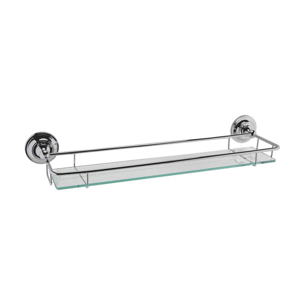 BC Designs Victrion Wall Mounted Glass Gallery Shelf 66mm H x 536mm W Brushed Chrome
