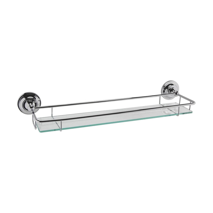 BC Designs Victrion Wall Mounted Glass Gallery Shelf 66mm H x 536mm W Brushed Chrome