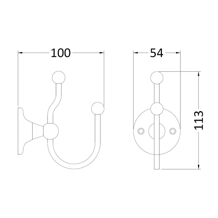 BC Designs Victrion Wall Mounted Traditional Brass Double Robe Hook Brushed Chrome Finish