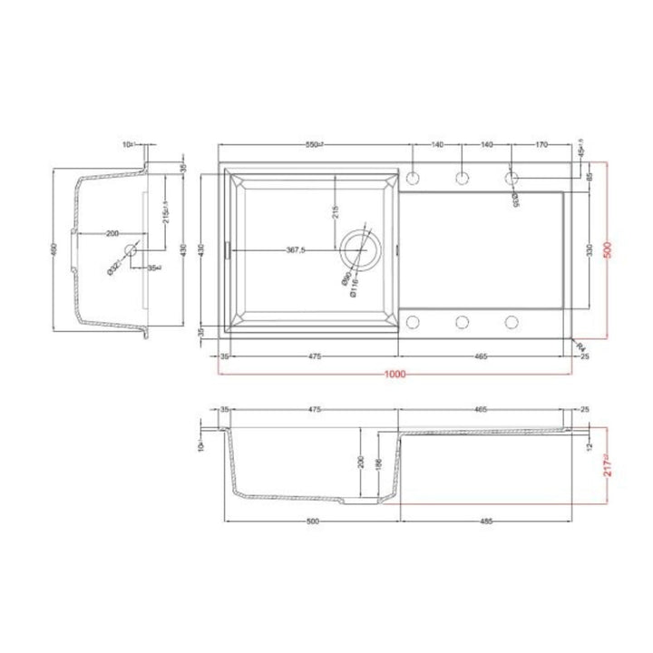 Reginox Easy 480 Elleci Single Bowl Granite Kitchen Sink 1000mm L x 500mm W