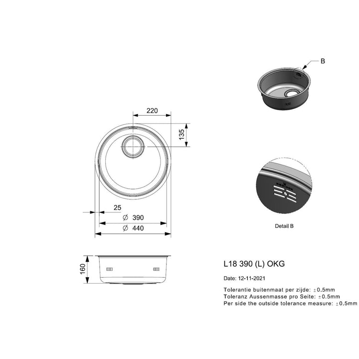 Reginox Round Stainless Steel Single Bowl Integrated Kitchen Sink
