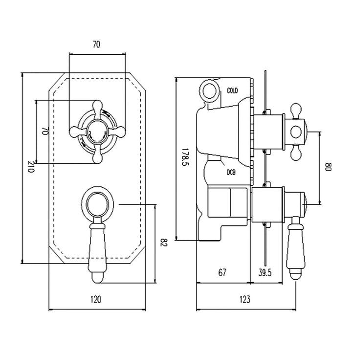 BC Designs Victrion 1-Way Brass Twin Concealed Shower Valve 230mm H x 120mm W Brushed Chrome