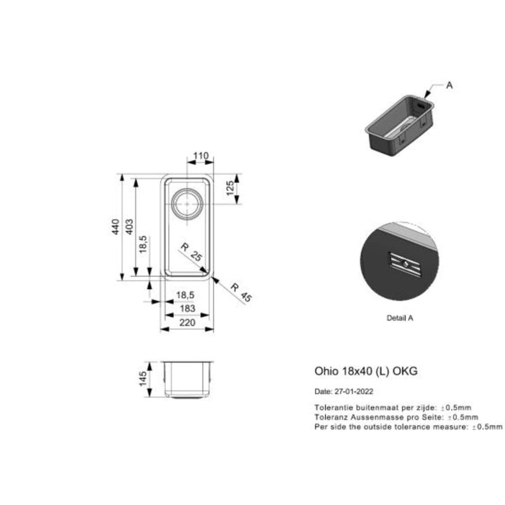 Reginox Ohio Small Stainless Steel Integrated Kitchen Sink