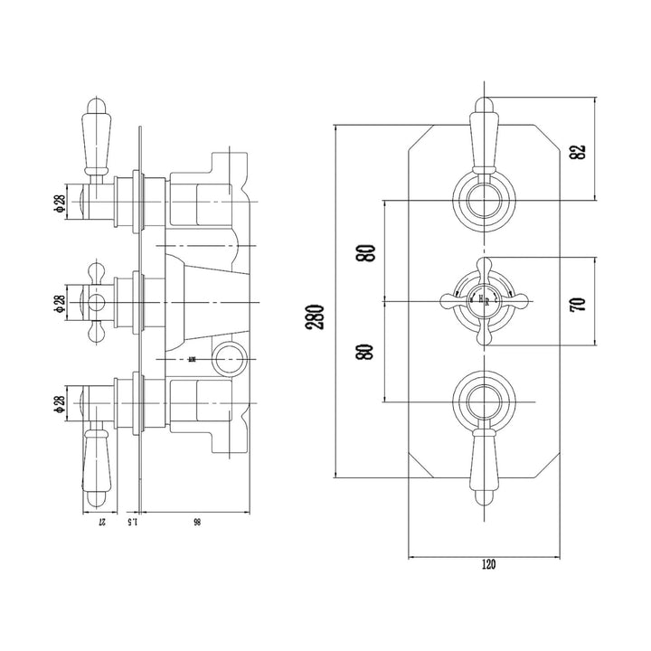 BC Designs Victrion Triple Thermostatic 2-Way Concealed Brass Lever Shower Valve Brushed Chrome