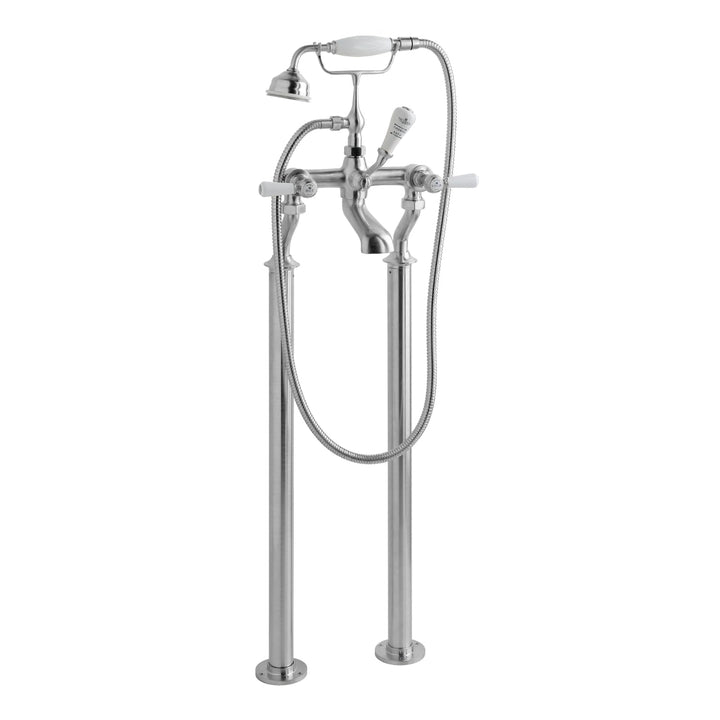 BC Designs Victrion Deck Mounted Brass Lever Bath Shower Mixer Tap Brushed Chrome