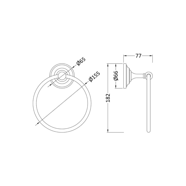 BC Designs Victrion Wall Mounted Brass Round Towel Ring 182mm H x 155mm W Brushed Chrome