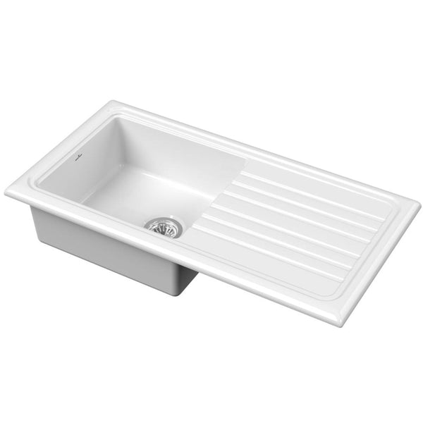 Reginox Ceramic White Single Bowl & Drainer Sink
