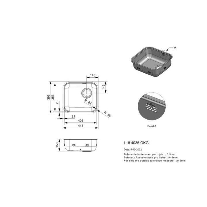 Reginox Comfort L18 4035 Stainless Steel Integrated Kitchen Sink