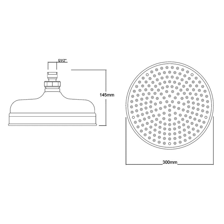 BC Designs Victrion 8 Inch Traditional Round Fixed Brass Shower Head 77mm H x 194mm W Brushed Chrome